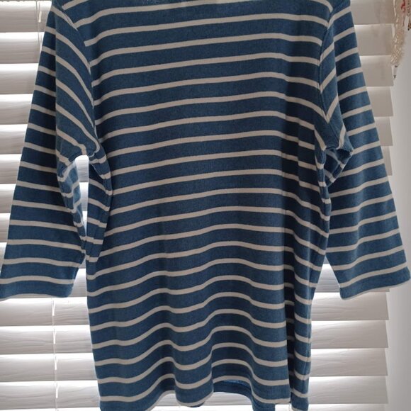 L.L. Bean Women’s Large Blue White Striped Boatneck 3/4 Sleeve 100% Cotton Shirt - Picture 5 of 5
